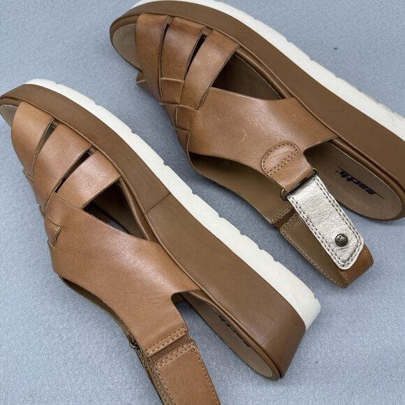 Womens Earth Origins Sandals Sand Brown Soft Leather Sunflower Woven Panel Sz 9 - Picture 6 of 15